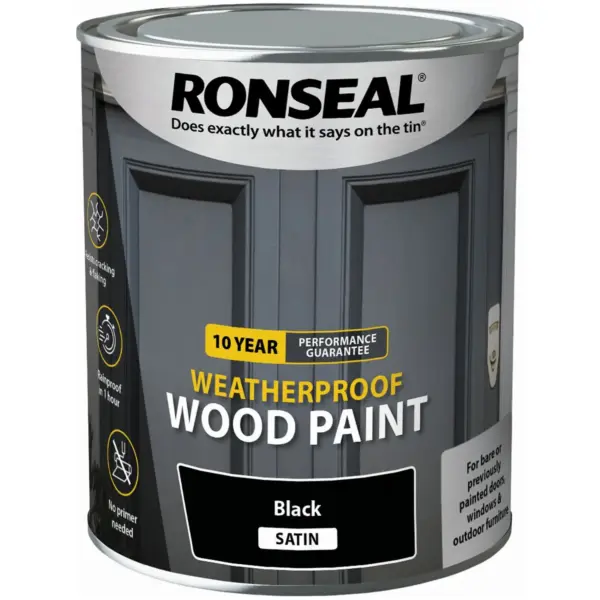 Ronseal 10Y Weatherproof Wood Paint Black Satin 750ml