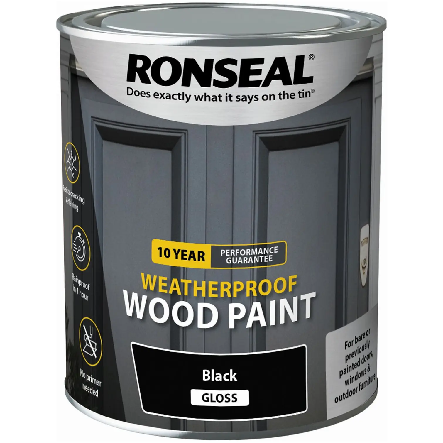 Ronseal 10Y Weatherproof Wood Paint Black Gloss 750ml