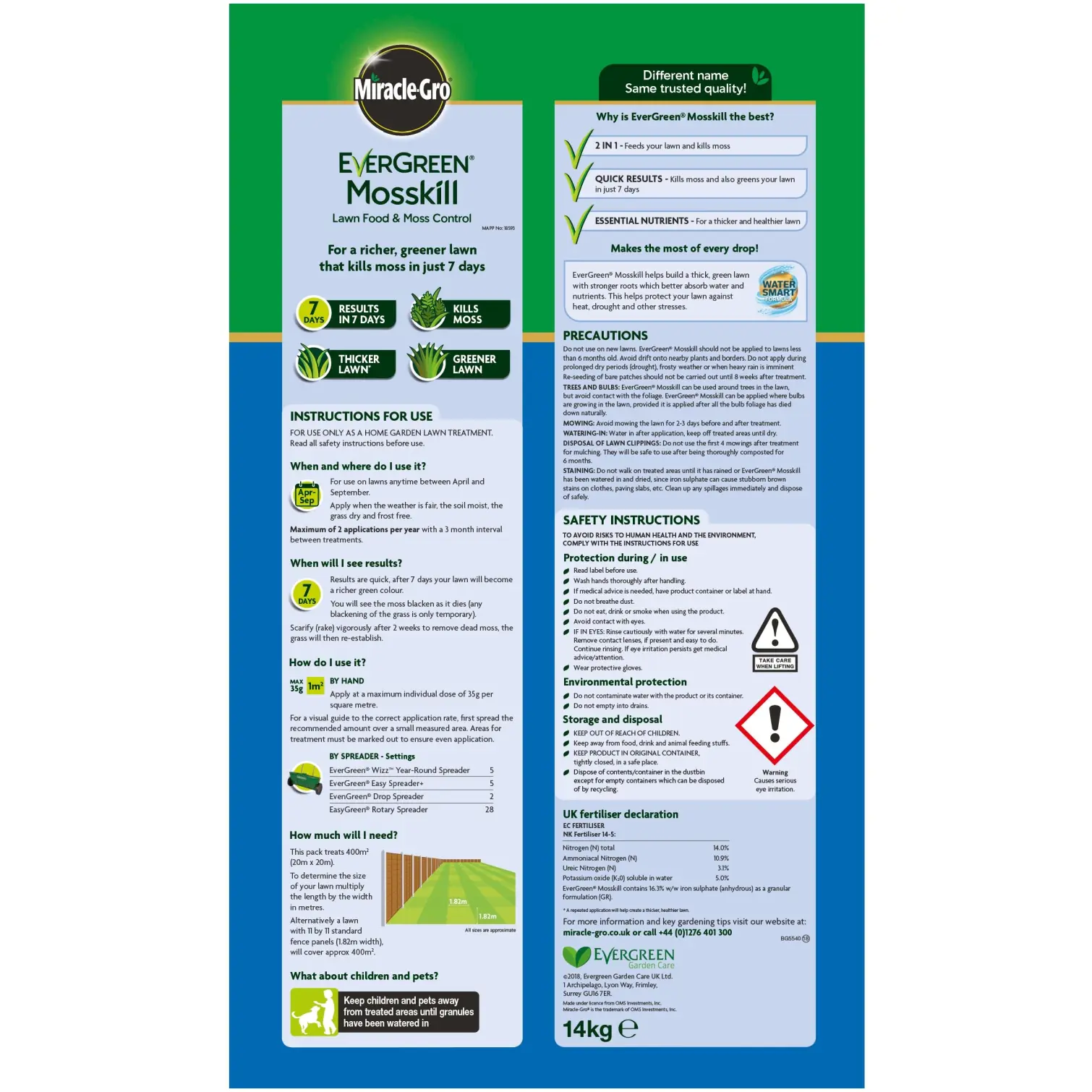 SCO0165_1 Miracle-Gro Evergreen 400sqm Mosskill + Feed