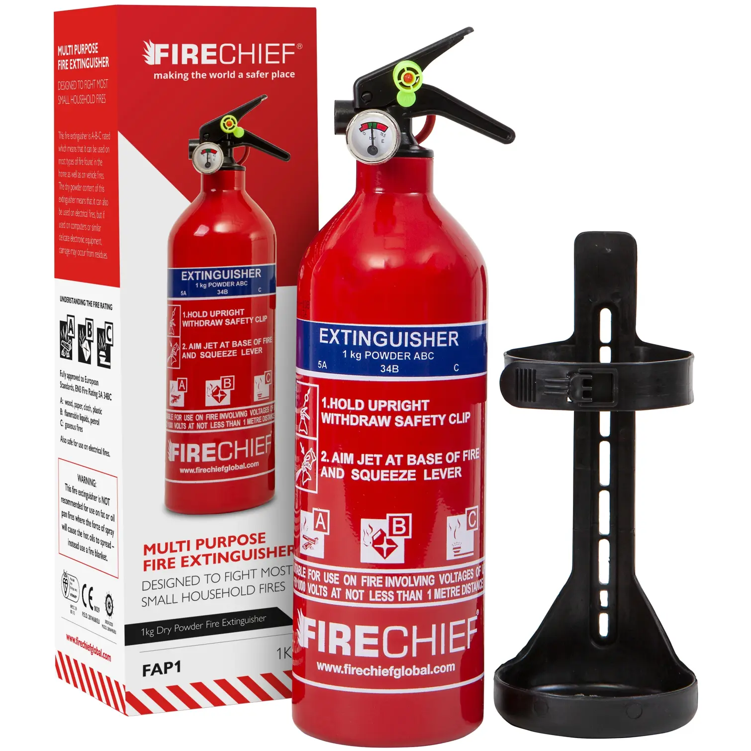 Firechief 1kg ABC Powder Fire Extinguisher With Mounting Bracket