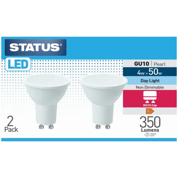 Status 4/50w GU10 LED Daylight Bulb Card of 2