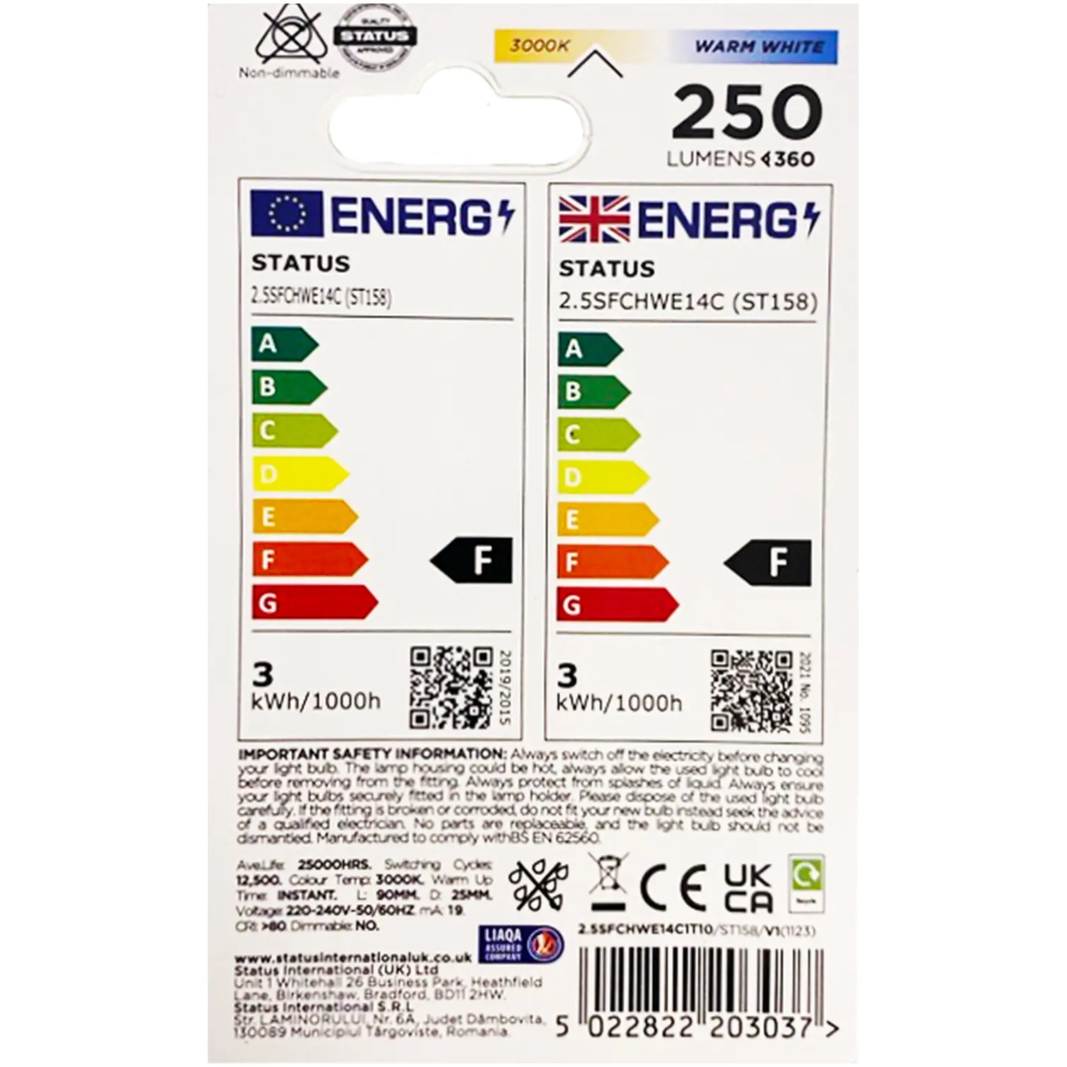 Status Cookerhood Bulb 2/25w Warm White SES