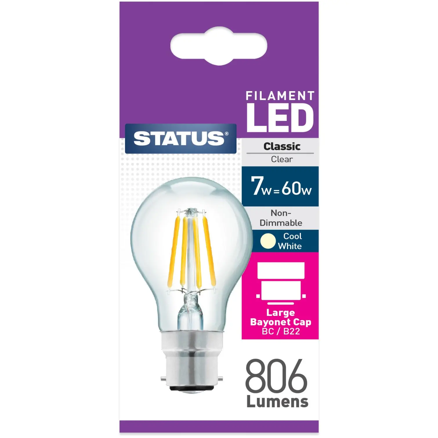 Status 7/60w GLS Filament LED WW BC