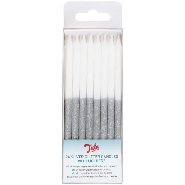 Tala Silver Glitter Candles & Holders 24 Pack