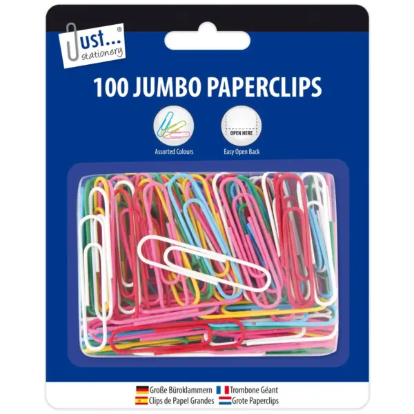 Just Stationery 100 Jumbo Paperclips Assorted