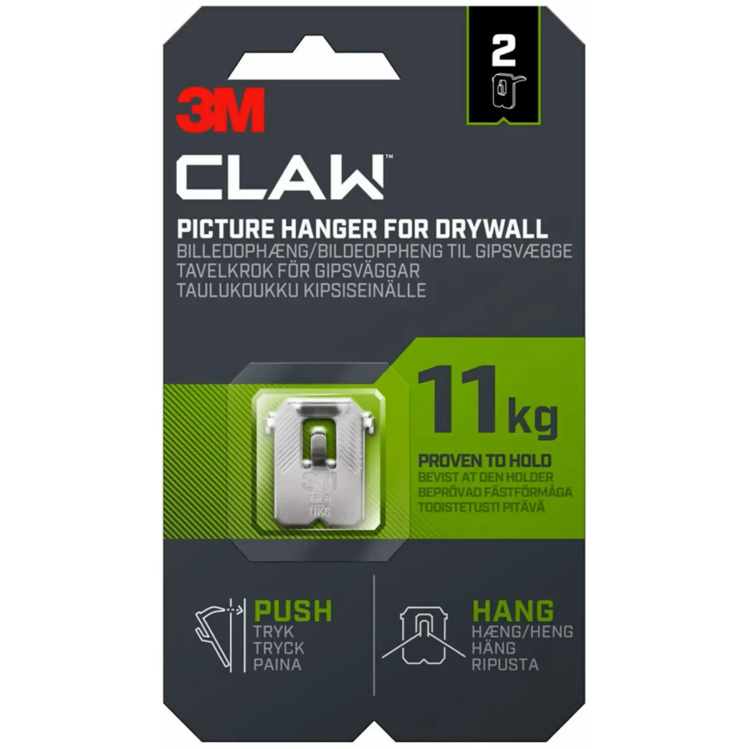3M Claw Picture Hanger For Drywall Holds 11kg Card Of 2