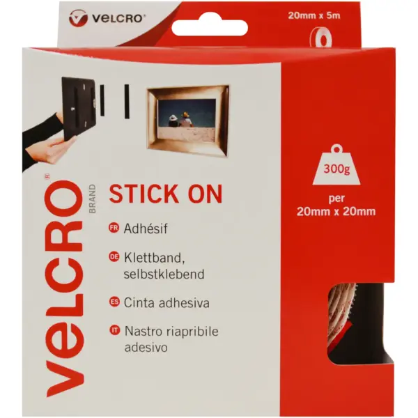 VEL7001 Velcro stick on tape 20mmx5m WHITE