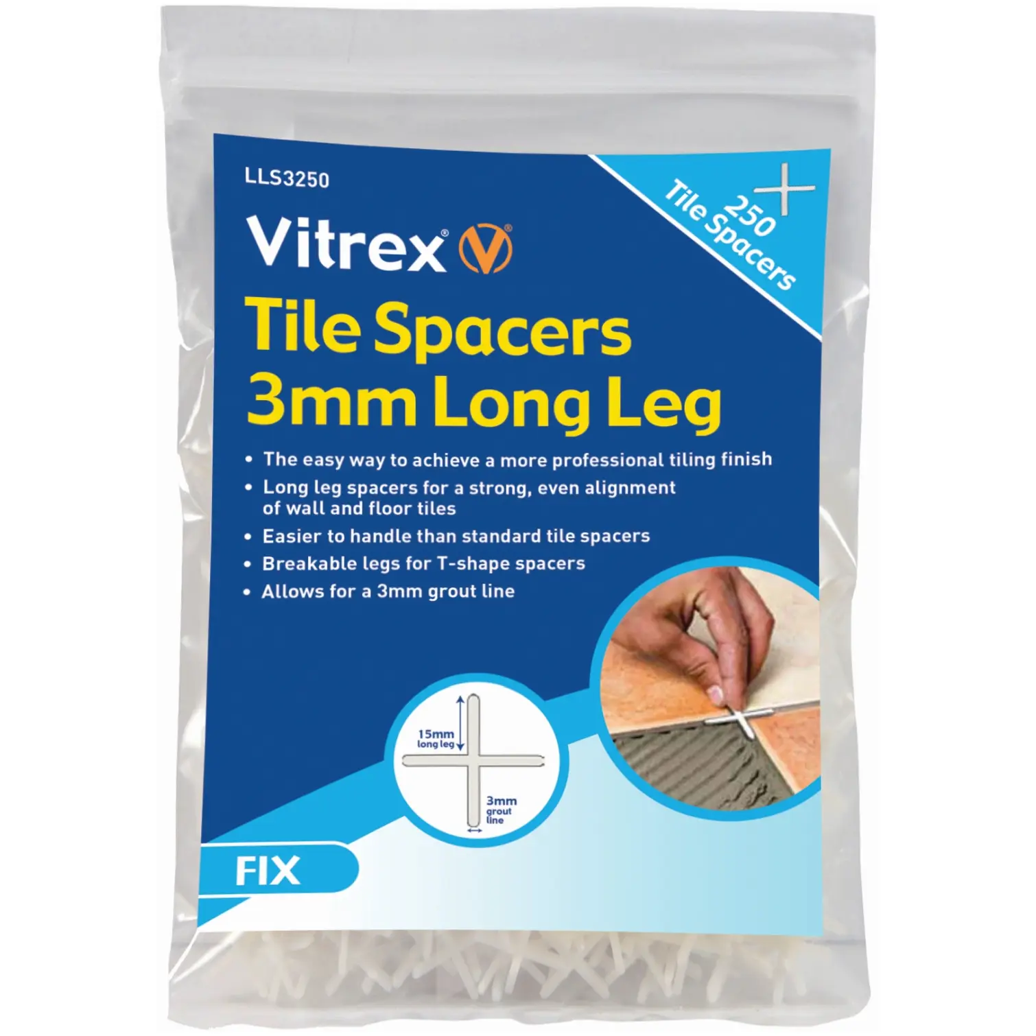 Vitrex 3mm Long Leg Tile Spacers pk250
