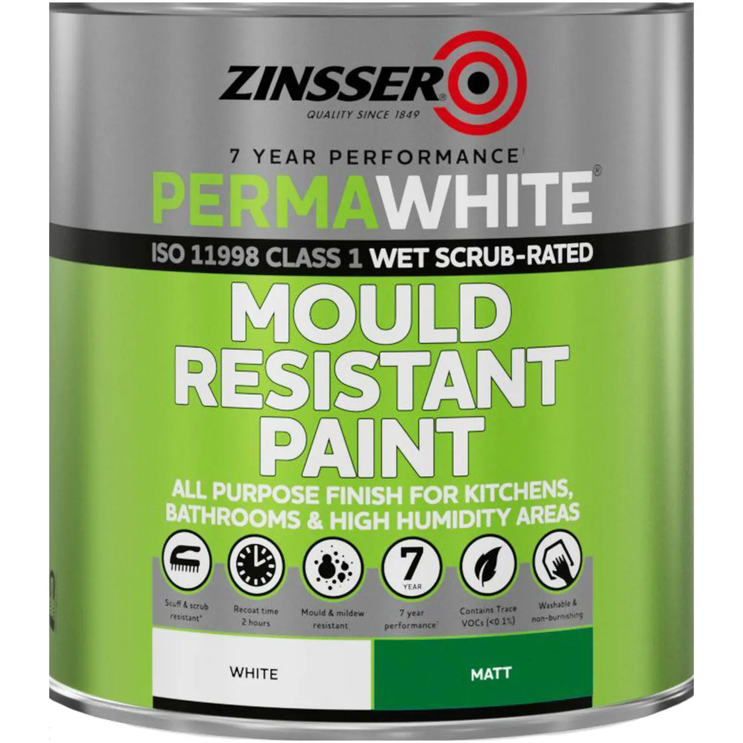 Zinsser Perma White Mould Resistant Paint Matt 1 Litre decorating essential for painting a room UK