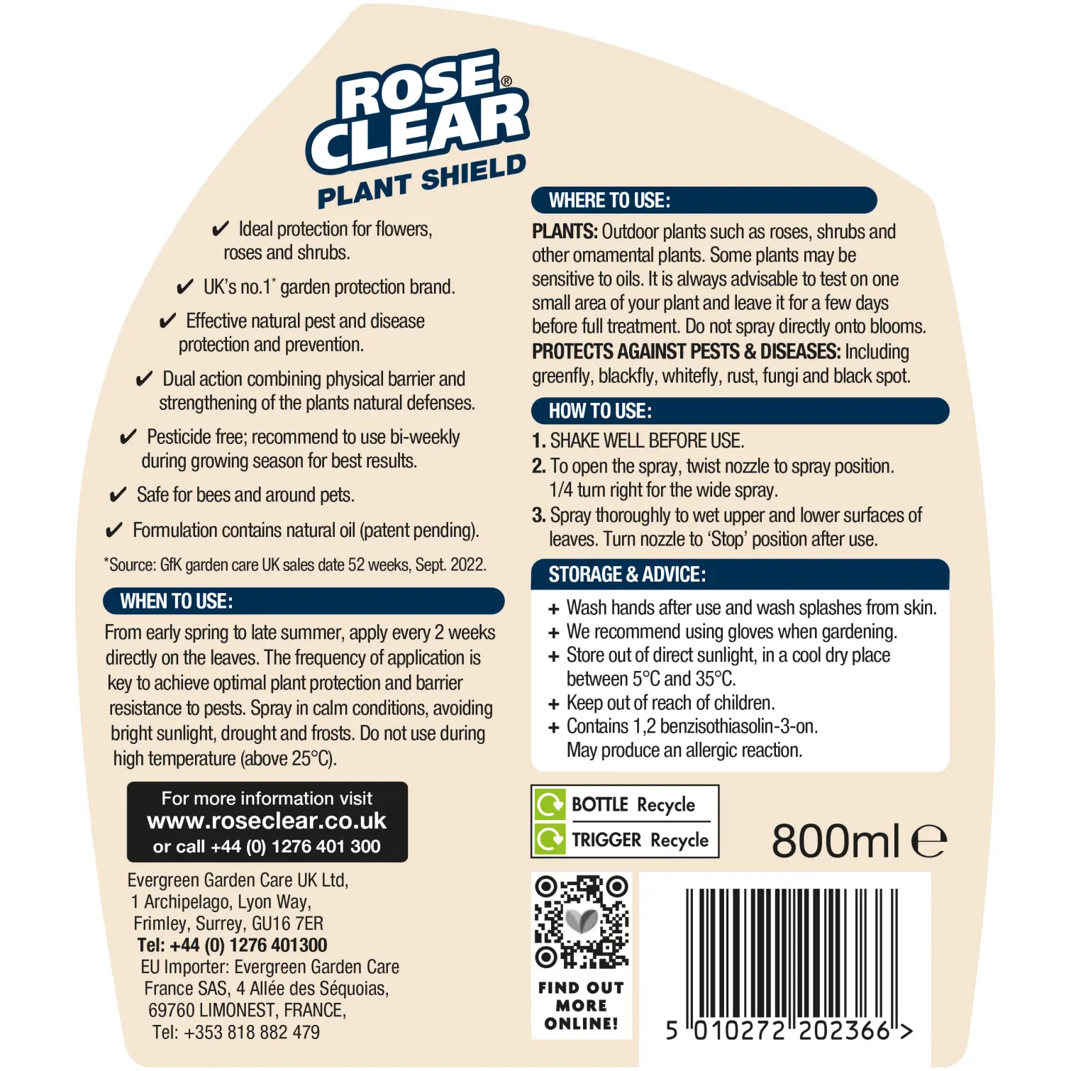 Rose Clear Plant Sheild 800ml
