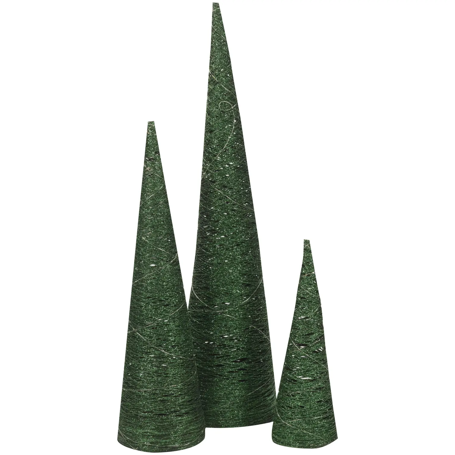 Three Kings Green Glitter Tree Set of 3