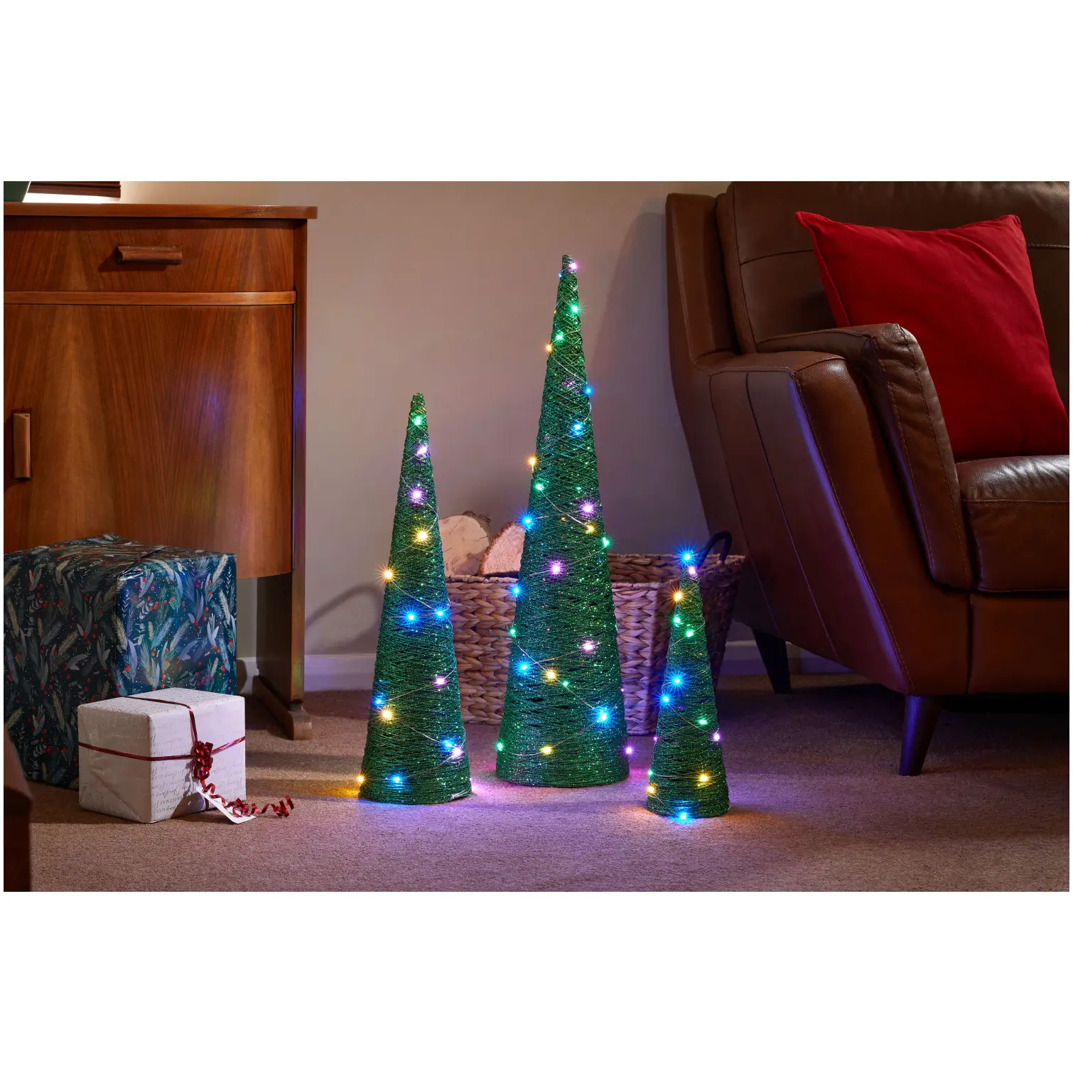 Three Kings Green Glitter Tree Set of 3
