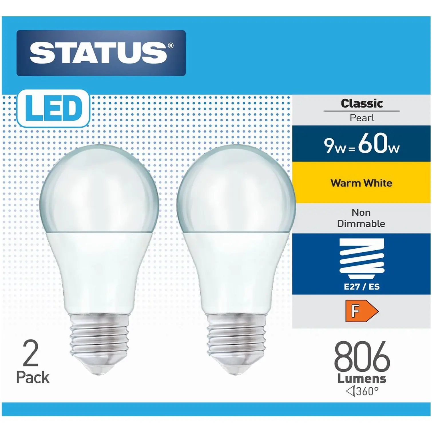 Status 8.5/60w GLS Warm White ES pk2