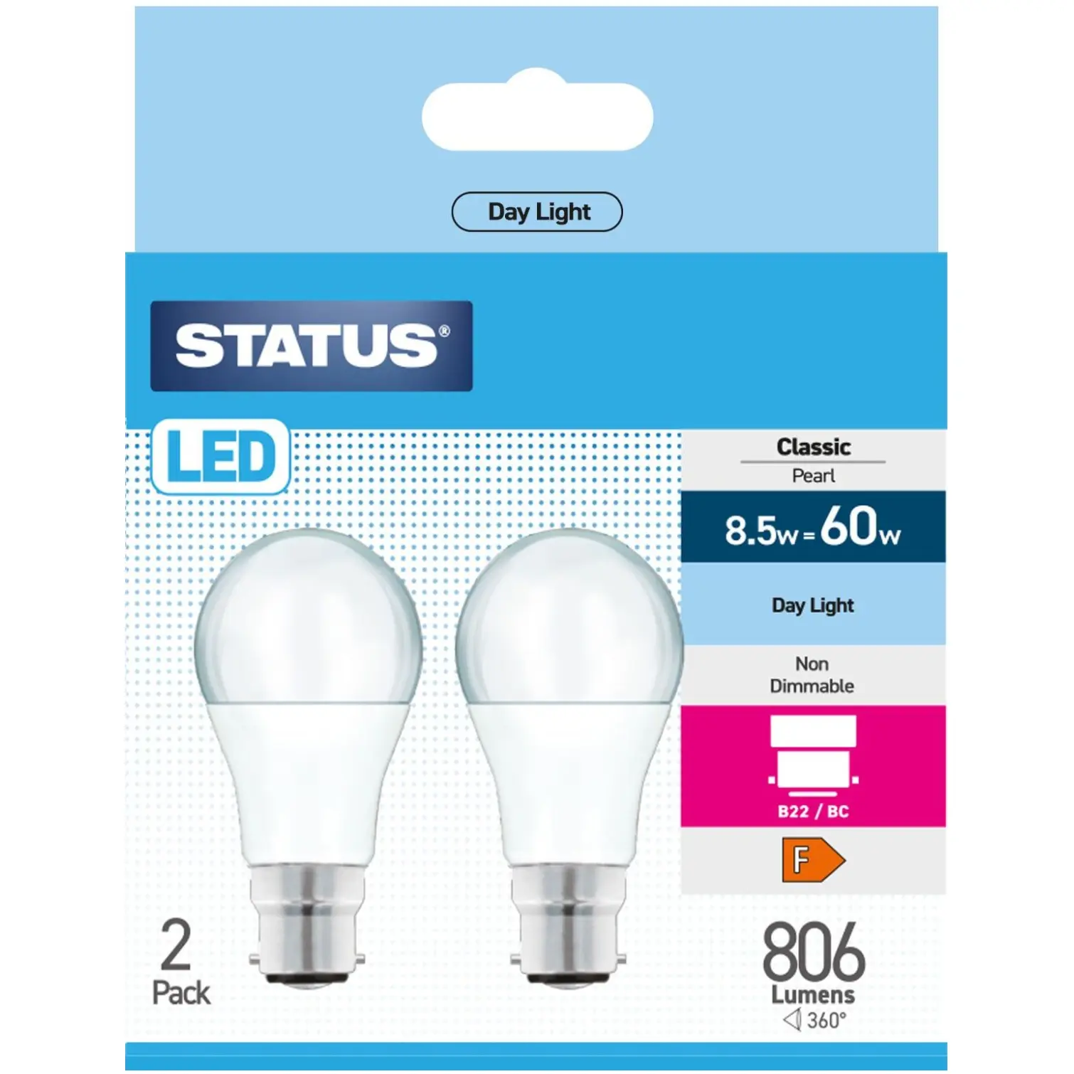 Status 8/60w GLS Day Light BC pk2