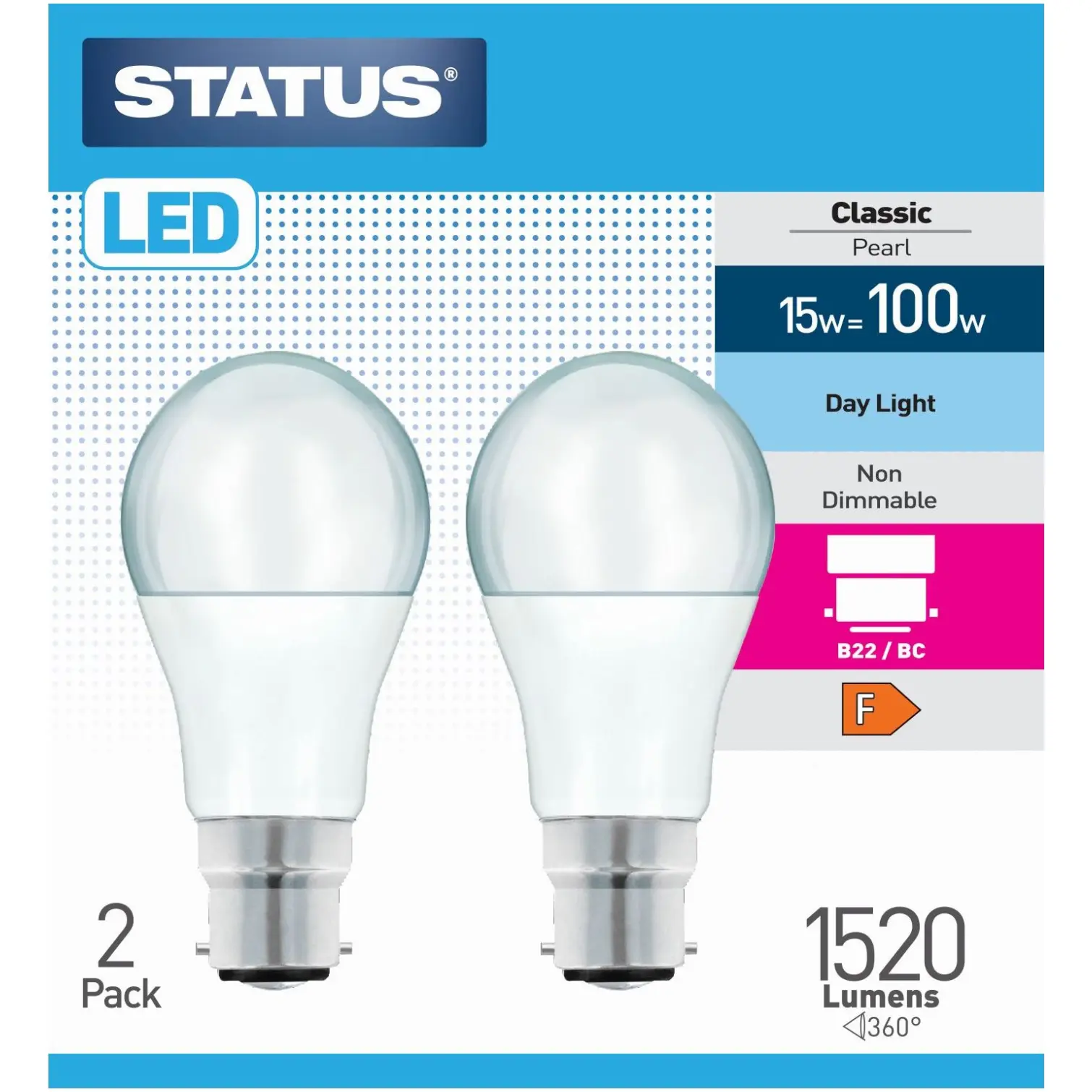 Status 15/100w GLS Day Light BC pk2
