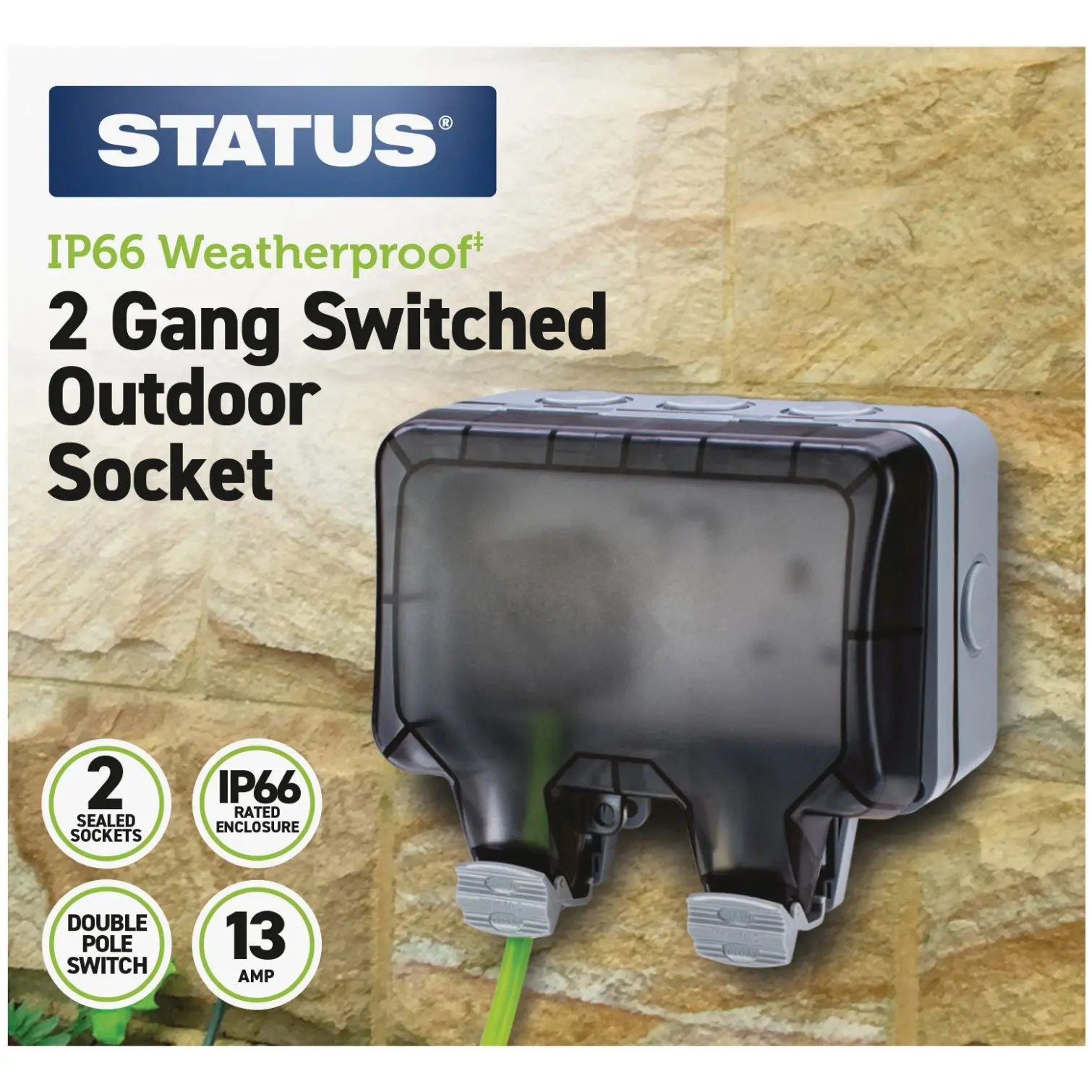 Status 2 Gang Switched Outdoor Socket IP66 Weatherproof