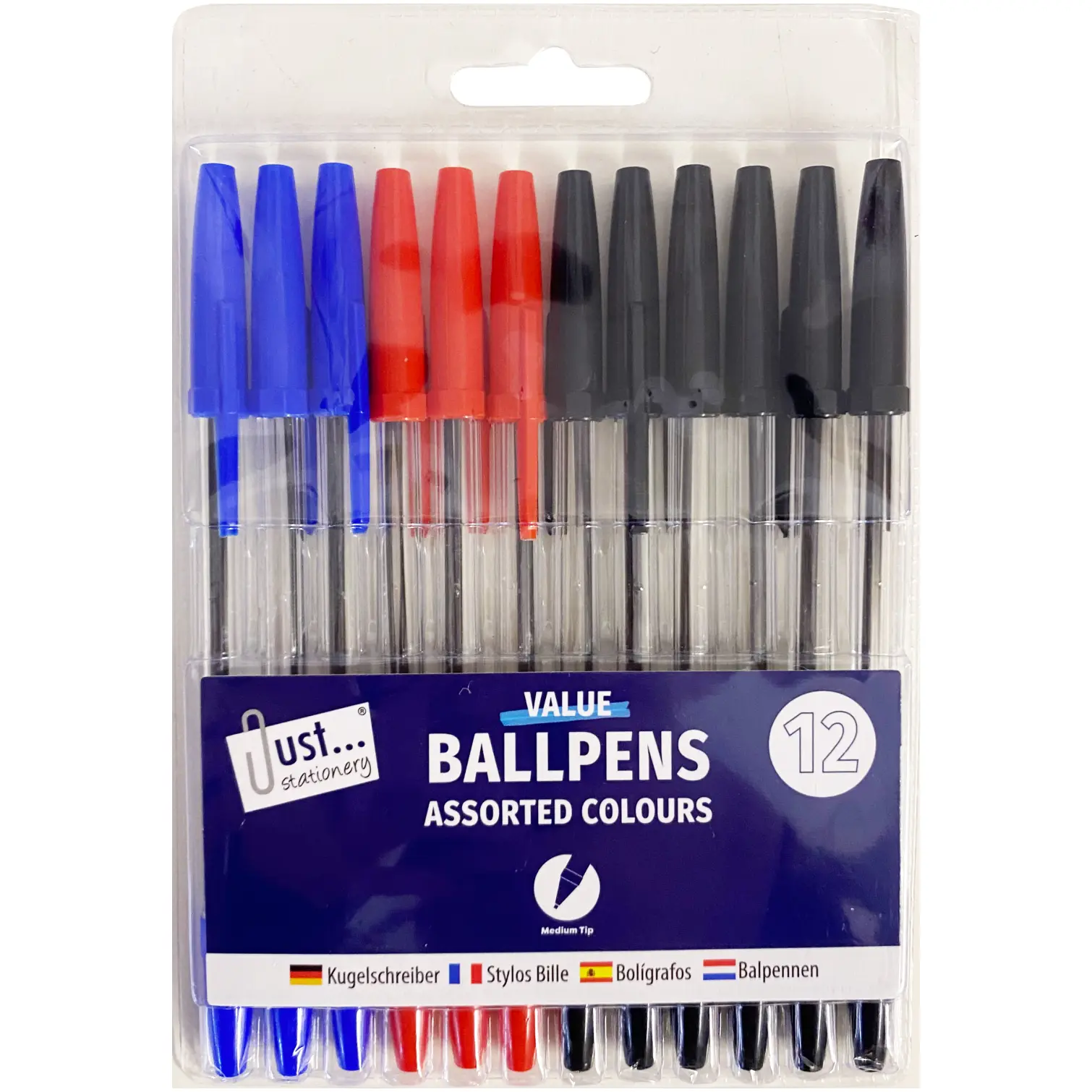 Just Stationery 12 Assorted Ballpoint Pens