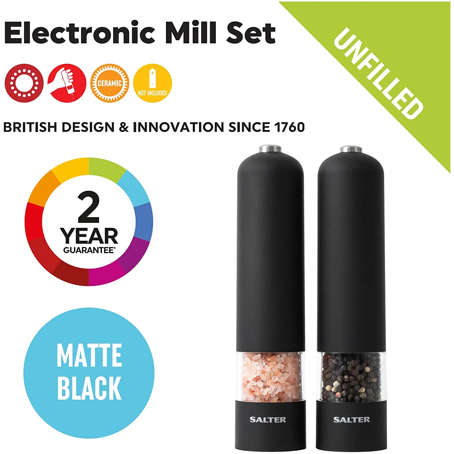 Salter Matt Black Electric Mill Set