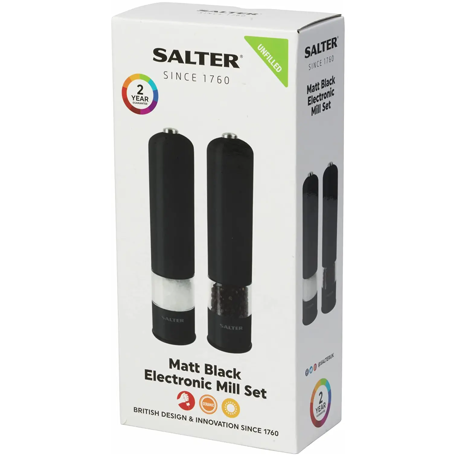 Salter Matt Black Electric Mill Set
