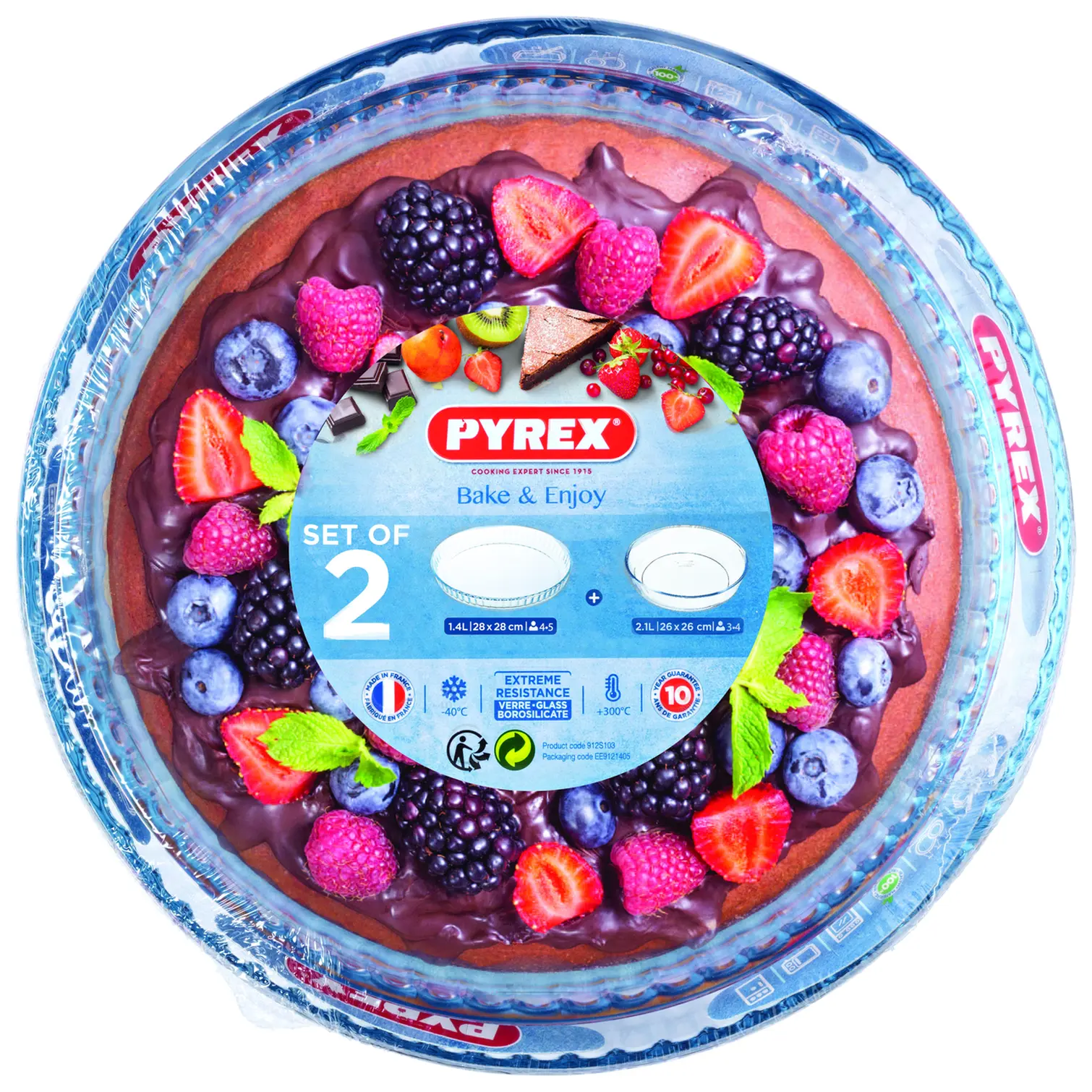 COR0215_3 Pyrex Bake & Enjoy Cake & Flan Dish Set 26 & 28cm
