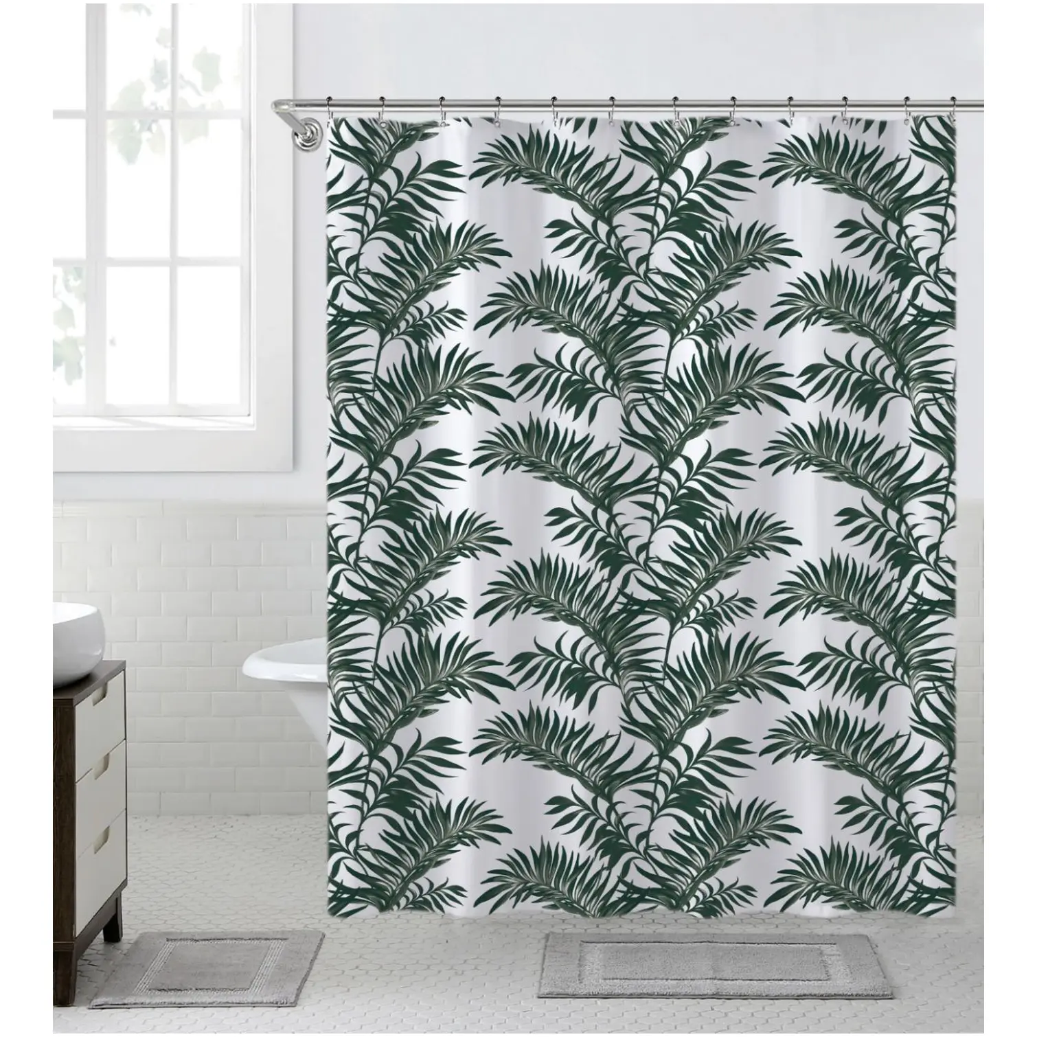 Highlands Homeware Printed Leaf Design Peva Shower Curtain 178cm x 183cm