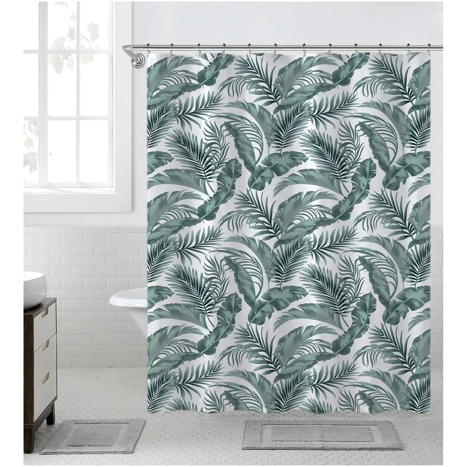Highlands Homeware Leaf Design Polyester Shower Curtain 178cm x 183cm