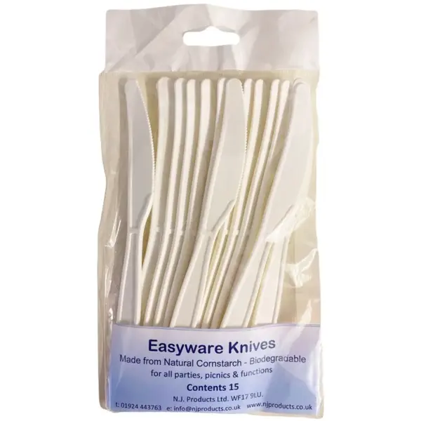 Easyware Biodegradable White Cutlery Knifes 15 Pack