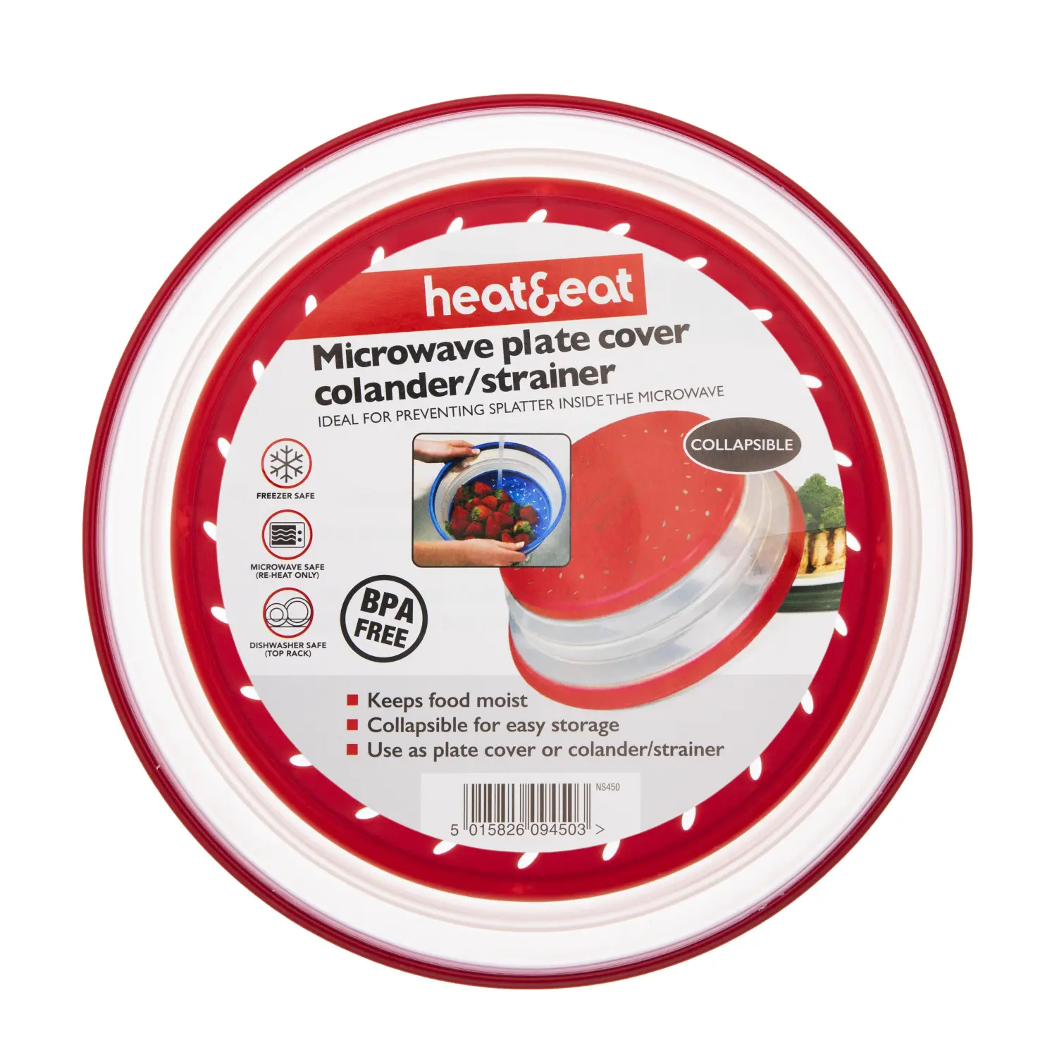 Heat & Eat Collapsible Microwave Plate Cover/Colander/Strainer