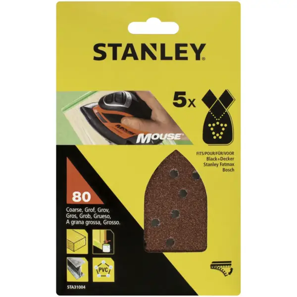 Stanley Mouse Quickfit Sanding Sheets 80g Pack of 5