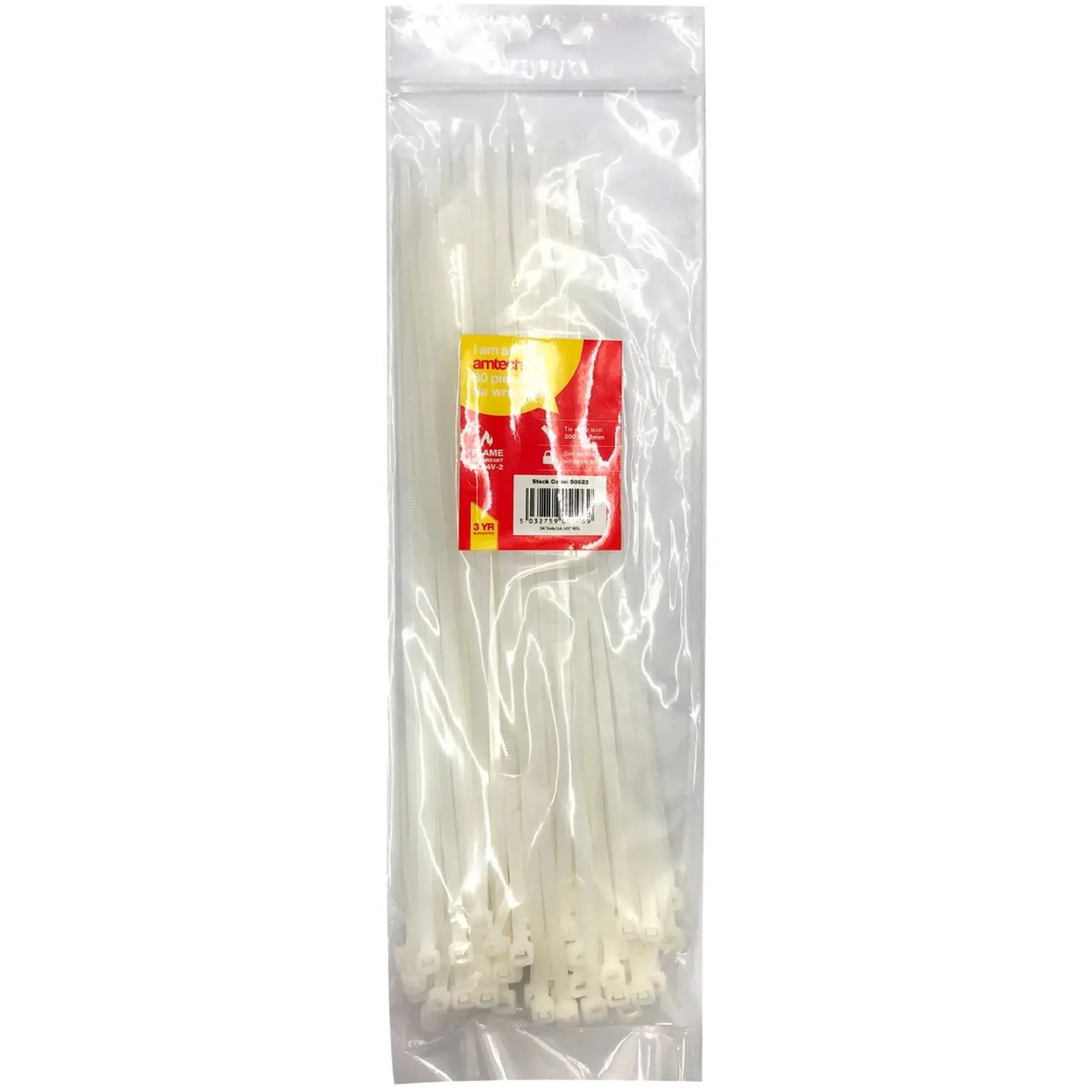 amtech Cable Ties 300 x 4.8mm White Pack of 60
