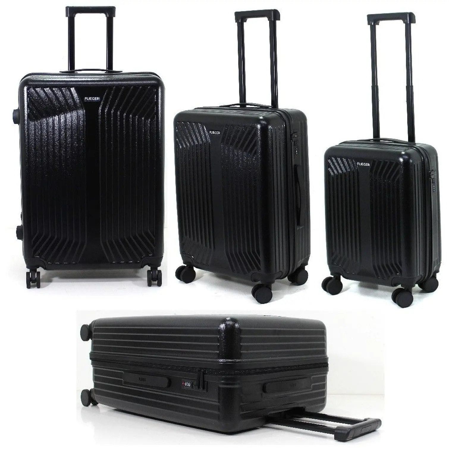 Flieger Black Travel Case Set of 3 76x49x31cm 66x44x28cm 56x37x23cm