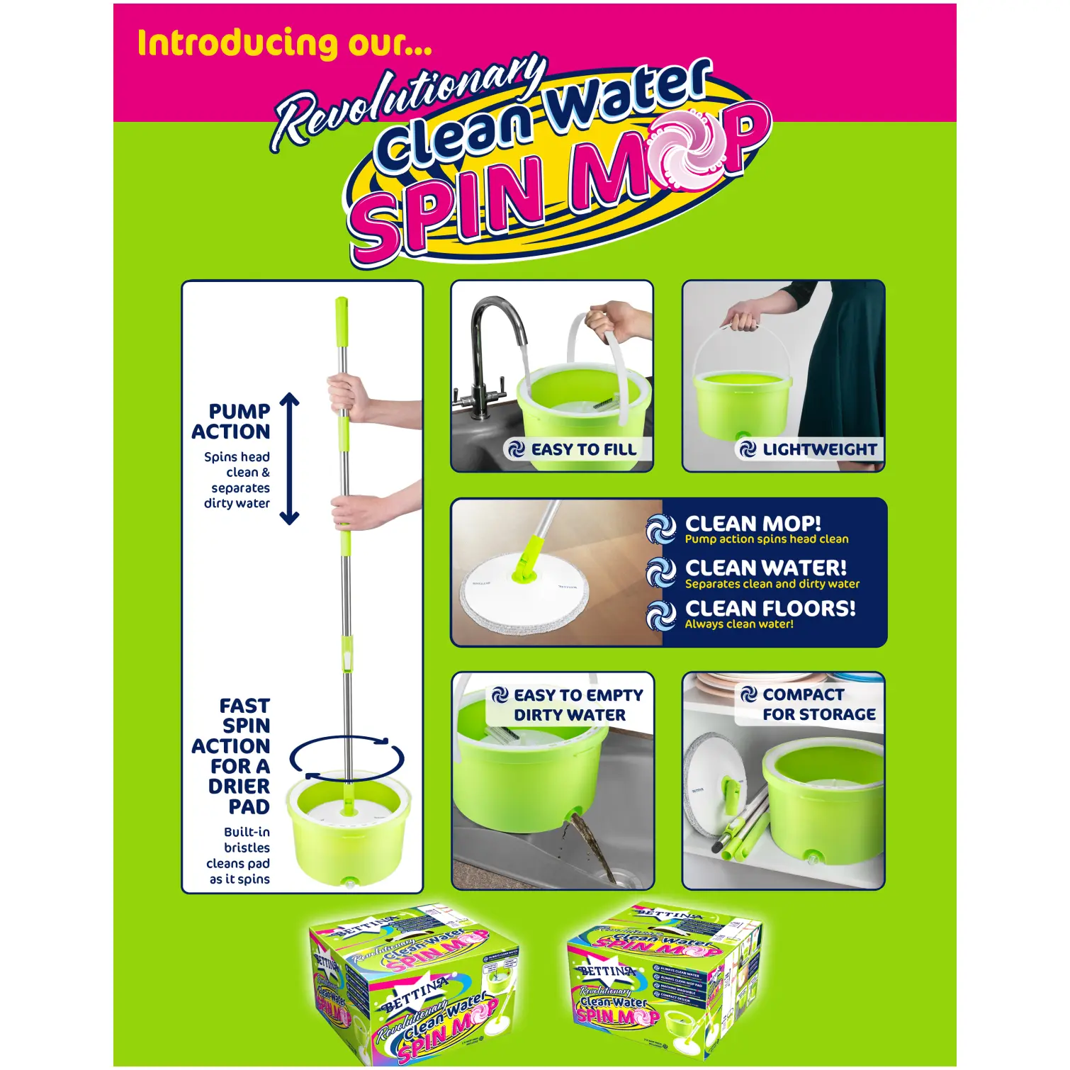 Bettina Clean Water Spin Mop