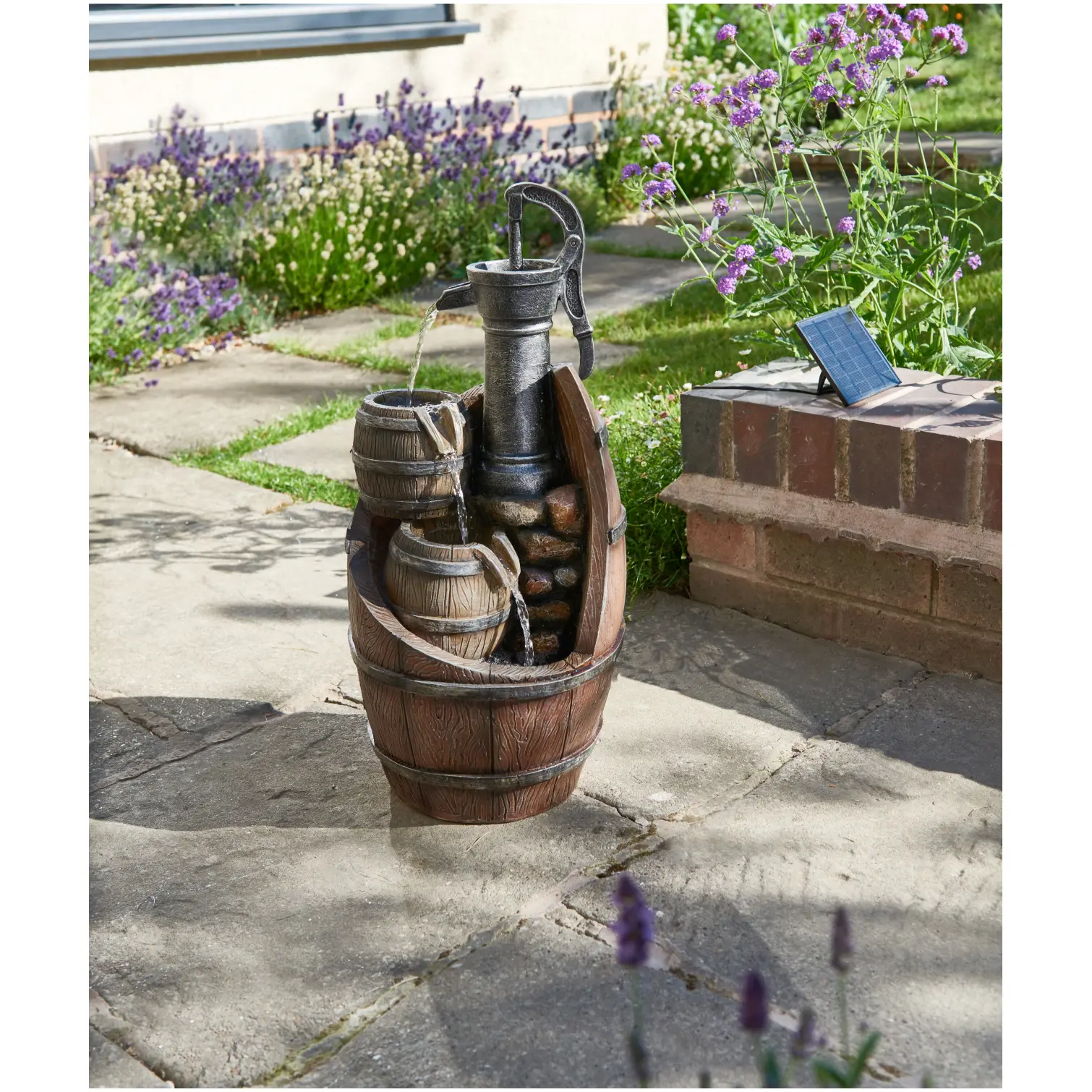 Smart Garden Solar Whiskey Barrels Water Feature