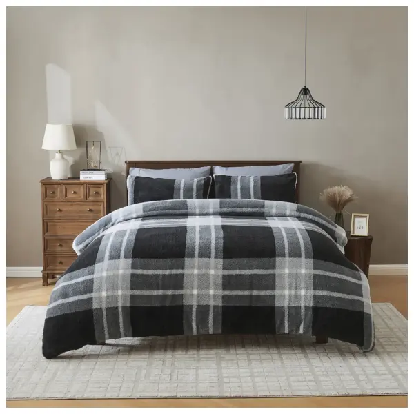 Teddy Printed Liam Charcoal Grey Double Duvet Set