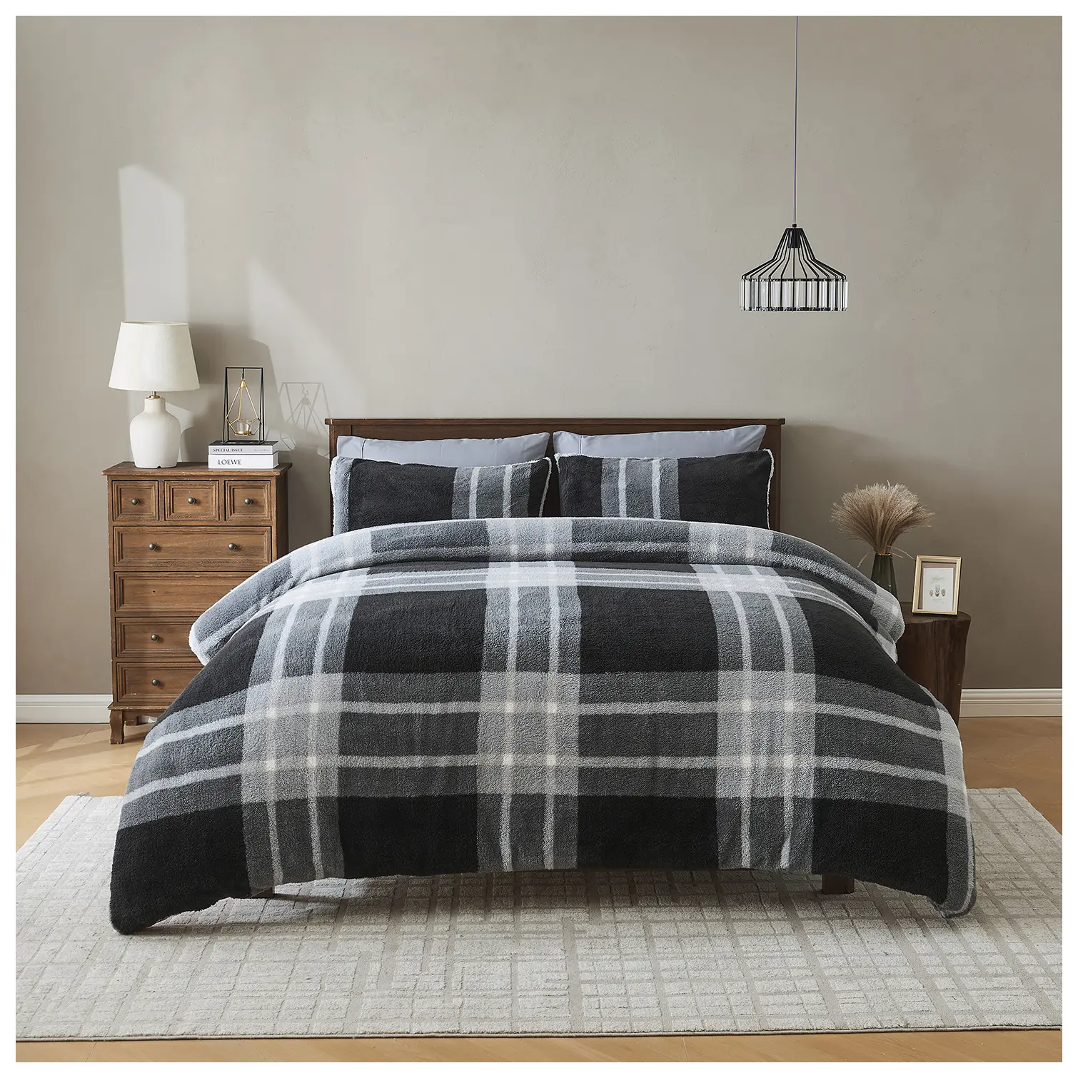 Teddy Printed Liam Charcoal Grey King Duvet Set