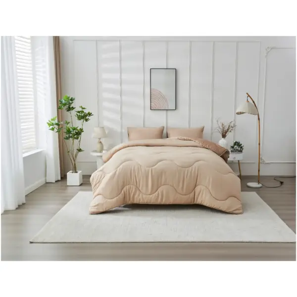 Double Microfibre Coverless Duvet Wave Stitching Natural/Dark Natural 10.5 Tog