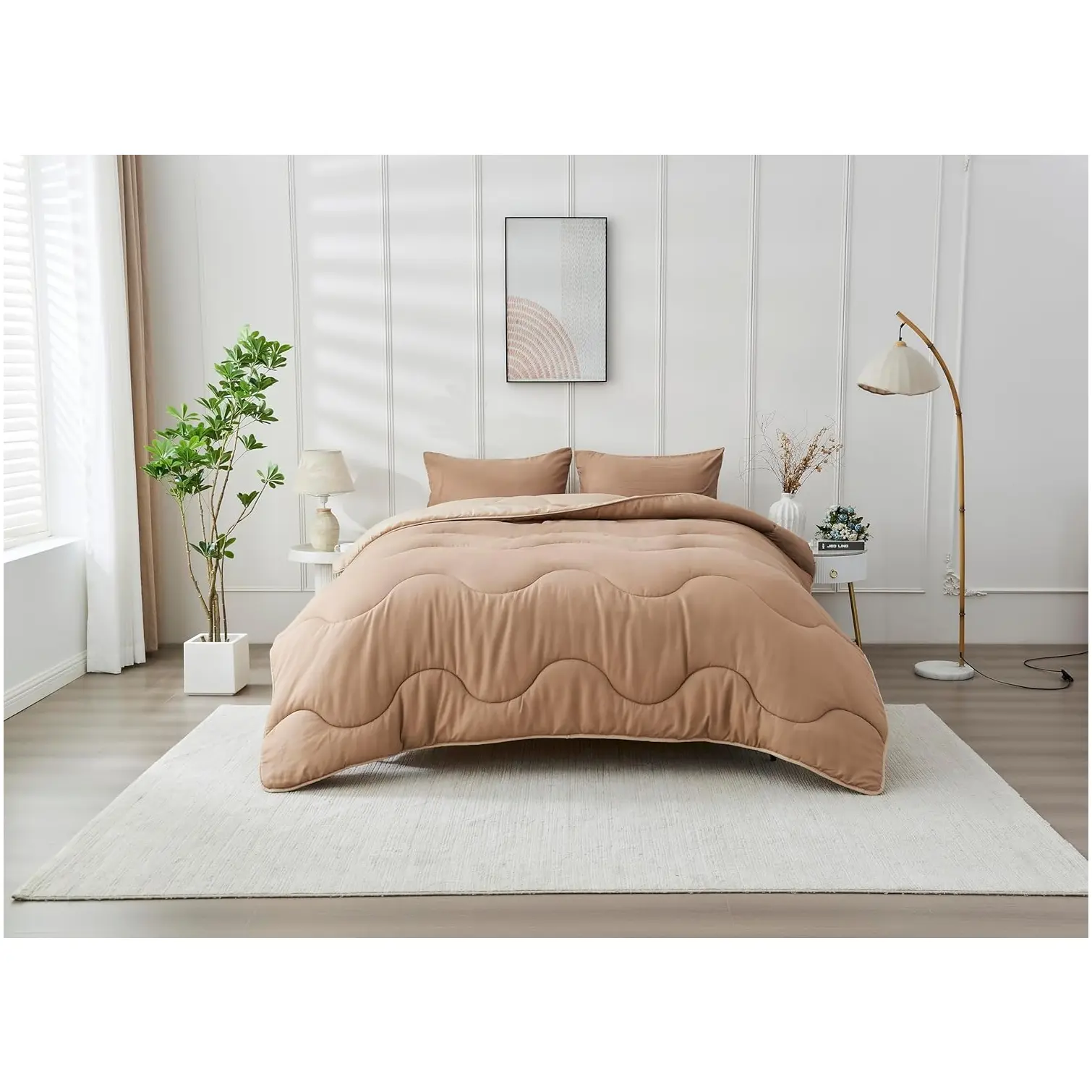 King Microfibre Coverless Duvet Wave Stitching Natural/Dark Natural 10.5 Tog