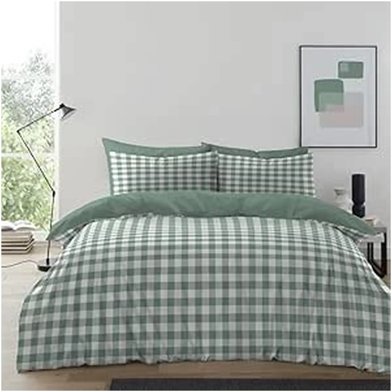 Gingham Moor Sage Green Microfibre Single Duvet Set