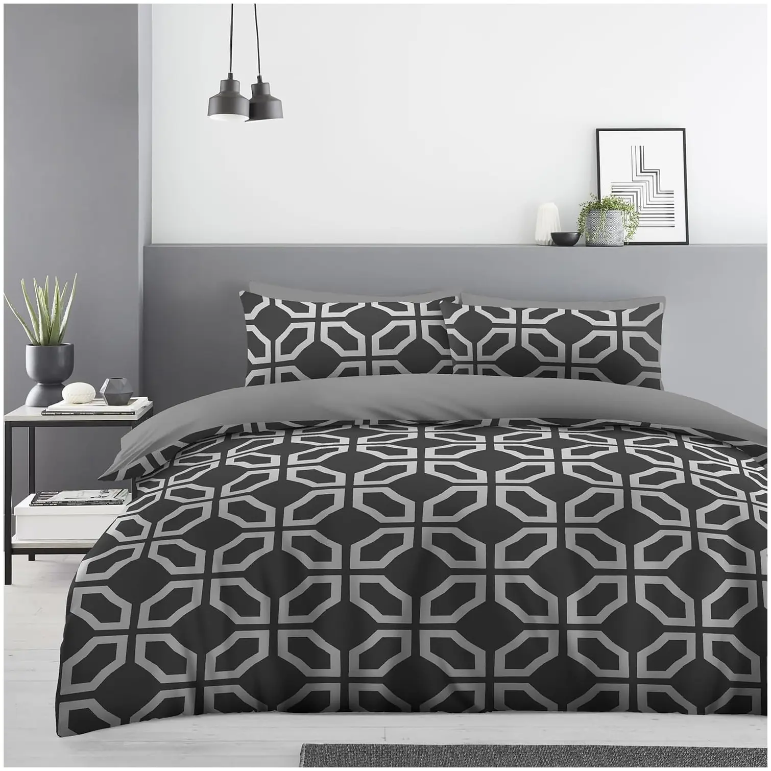 Nest & Rest Marcus Geo Double Duvet Set Charcoal