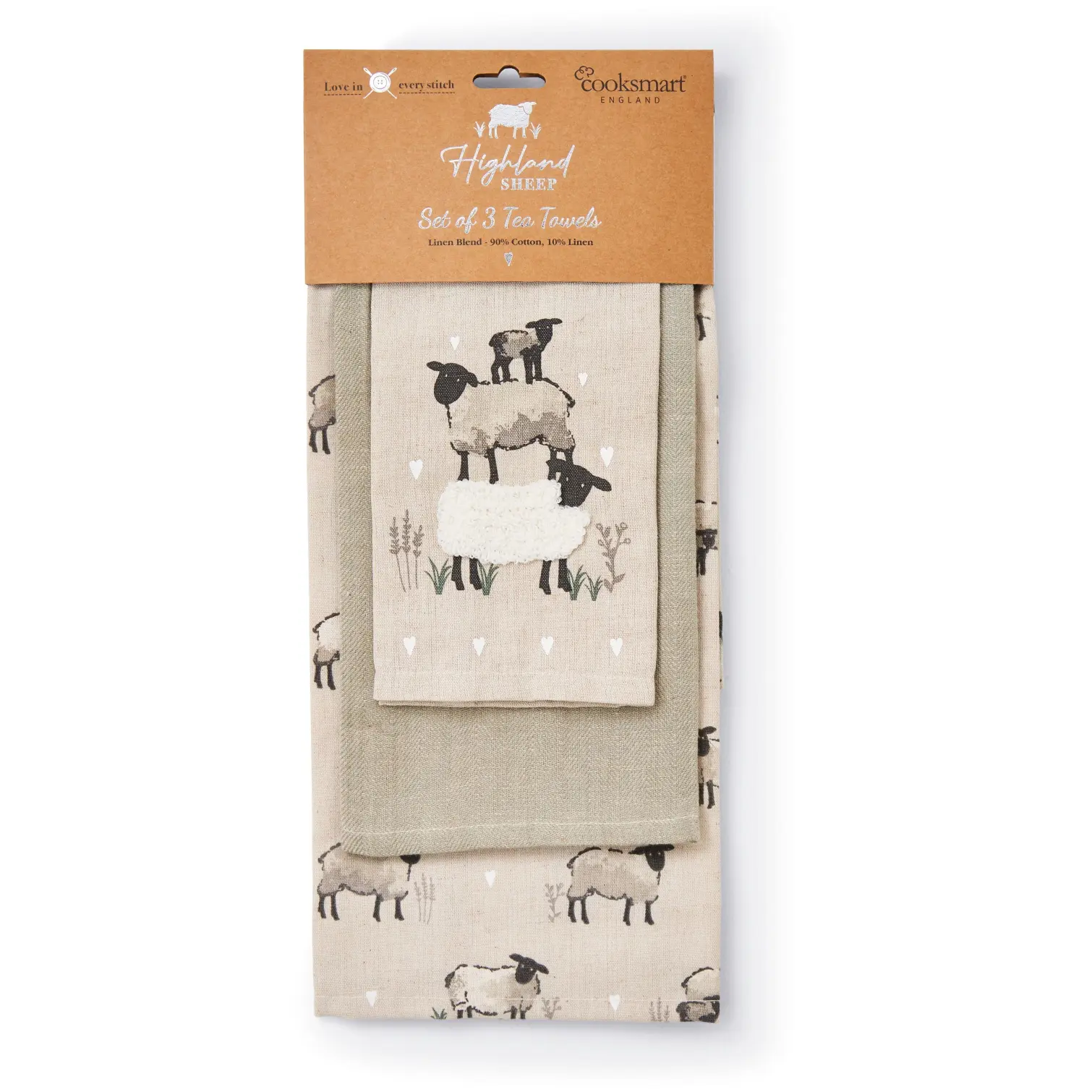 Cooksmart Highland Sheep Tea Towels 3 Pack