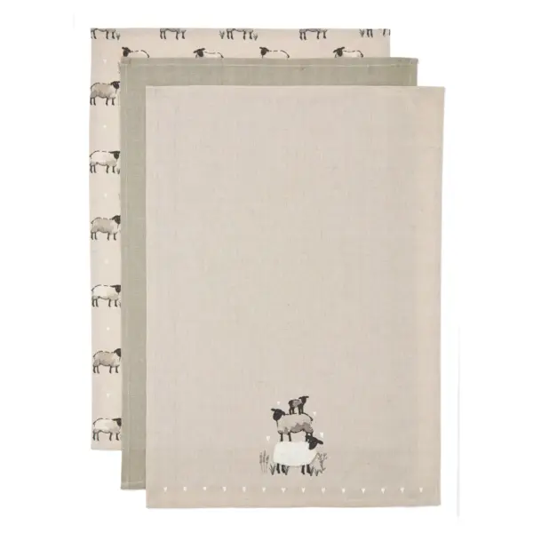 Cooksmart Highland Sheep Tea Towels 3 Pack