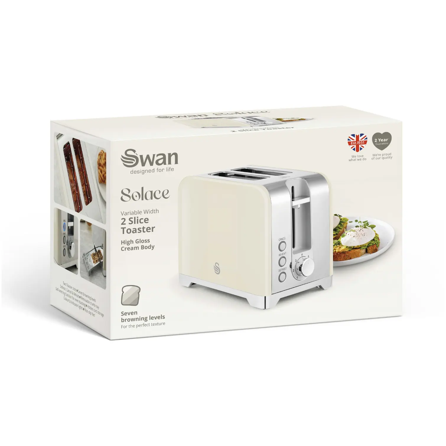 Swan Solace 2 Slice Toaster Cream