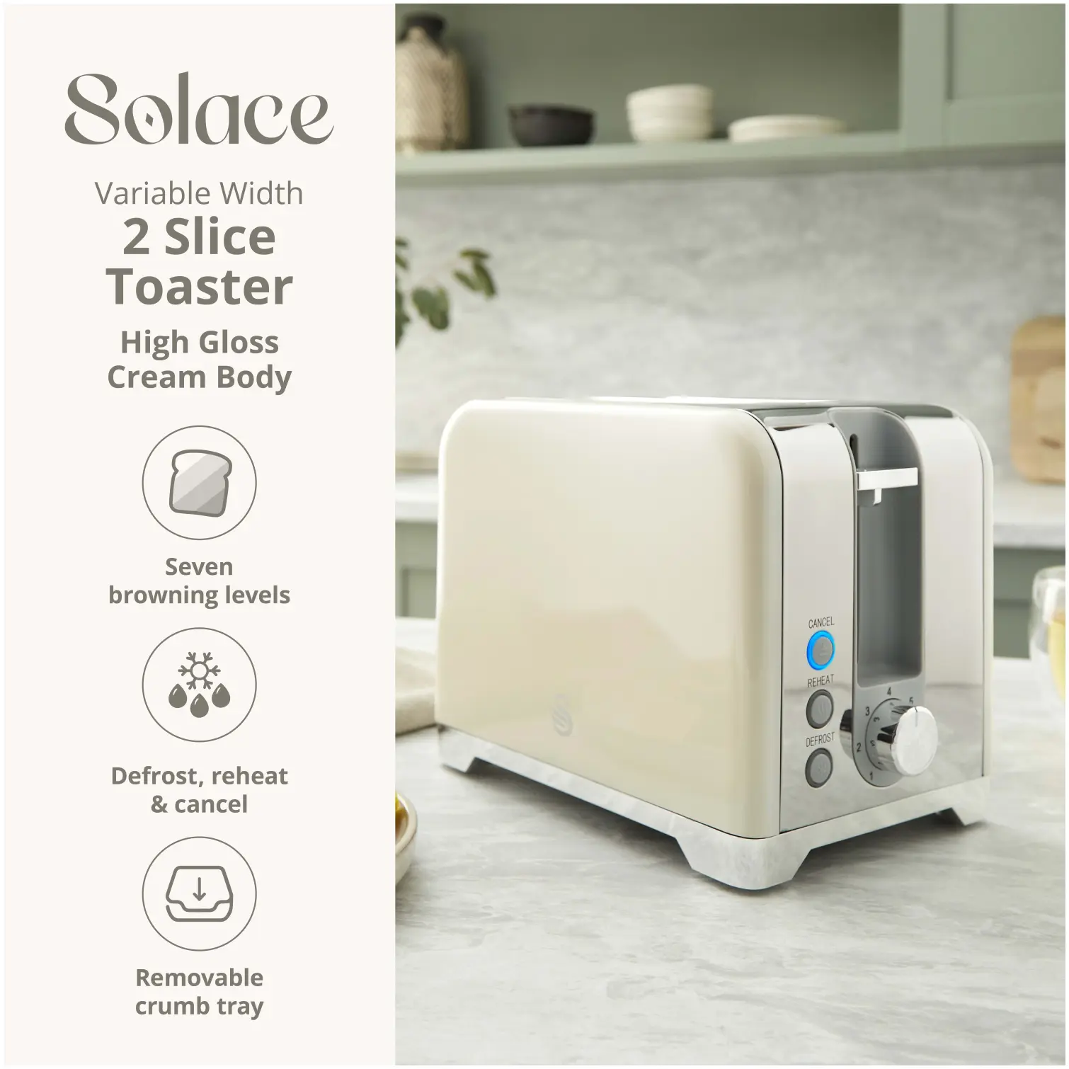 Swan Solace 2 Slice Toaster Cream