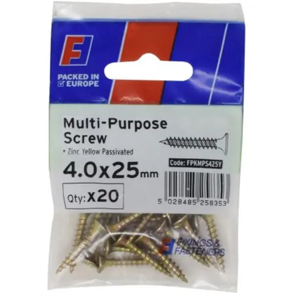 W/Screw Pozi YZP 4x25mm pk20