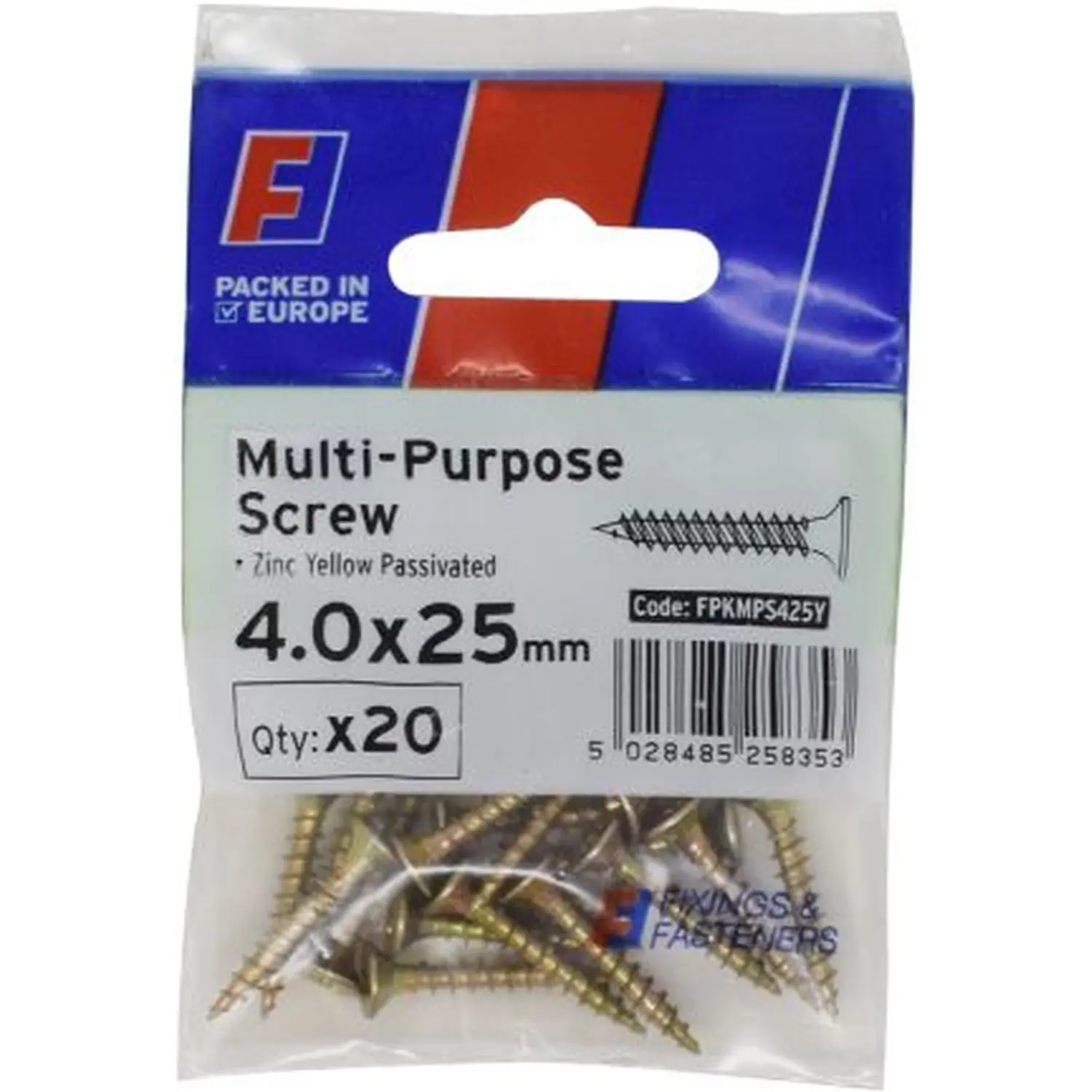W/Screw Pozi YZP 4x25mm pk20