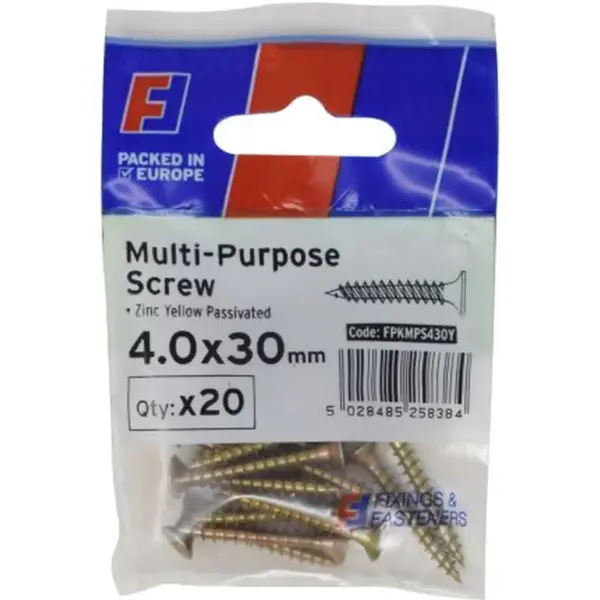 Wood Screw Pozi Drive YZP 4 x 30mm Pack of 20