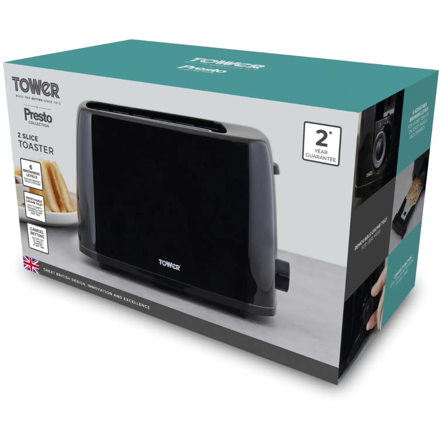 RKW0134_1 Tower Presto 2 Slice Toaster Grey