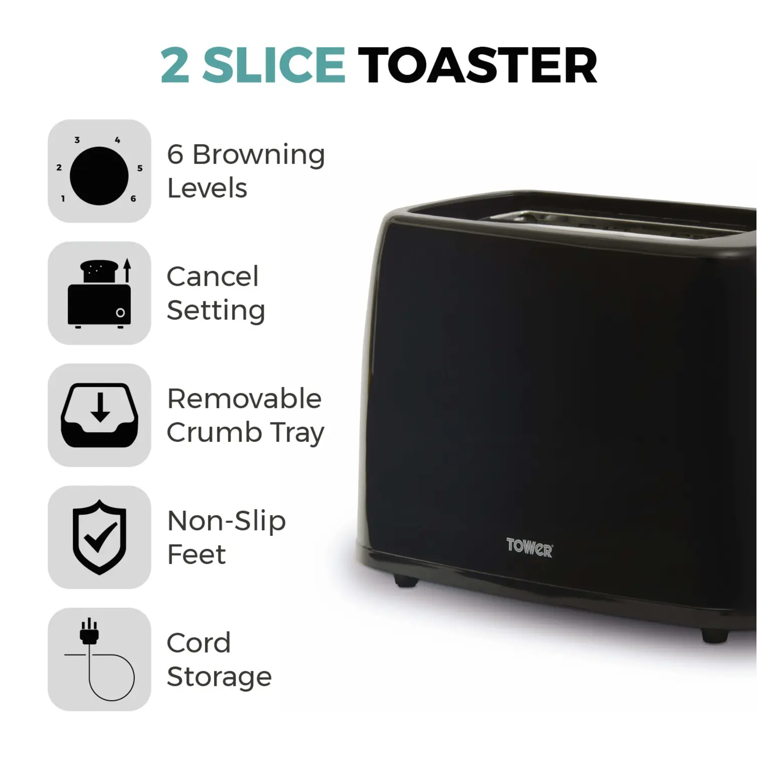 RKW0134_8 Tower Presto 2 Slice Toaster Grey