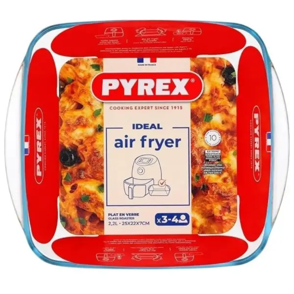 COR0062 Pyrex Air Fryer Square Dish 25x22cm 2.2L