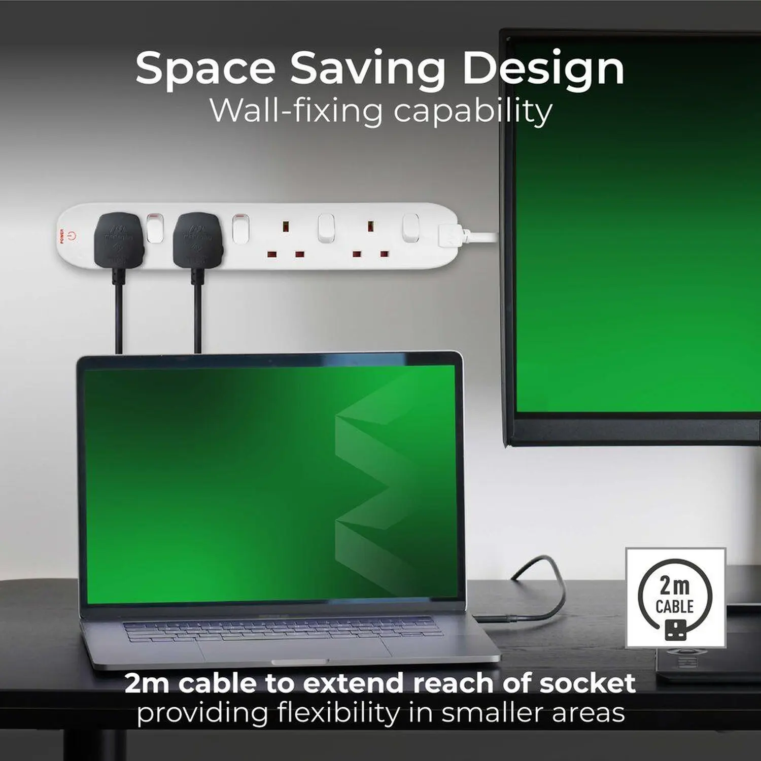 Masterplug Individually Switched 4 Gang 13amp 2 Metre Trailing Socket